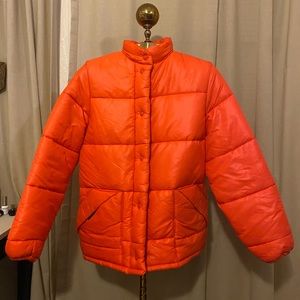 Vintage 70s Bright Orange Puffer Coat